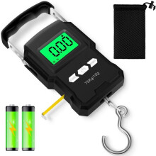Digital Fishing Scale 75kg with LCD Display, Built-in Measuring Tape & Auto-Lock for Stable Weighing
