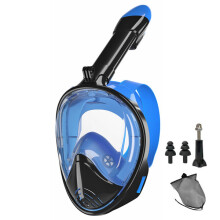 Vollgesichts-Tauchmaske aus Silikon, Größe S, Blau-Schwarz, Panorama-Design mit Antibeschlagbeschichtung zum Schnorcheln und Tauchen