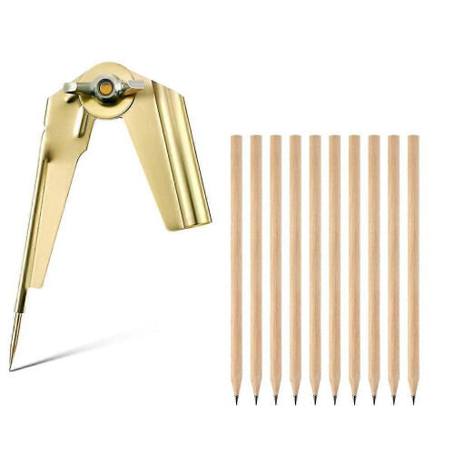 Woodworking Compass Scriber, 8-Inch Diameter Brass Geometry Drafting Tool with Pens for Carpentry