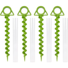 Groene spiraalvormige plastic tentpinnen voor buiten, 29,8 cm, voor strand, camping, grondankers (4 stuks)