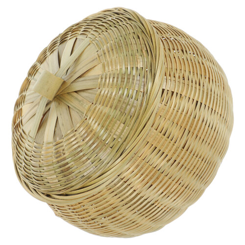 Panier Rond En Bambou Vert Couvercle Pour Rangement Bureau