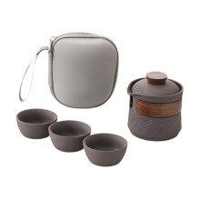 Set da tè portatile in ceramica con teiera e 3 tazze, ideale per viaggi, picnic e campeggio - Design compatto e leggero