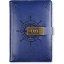 Abschließbarer Kalender mit Vintage-Lenkrad-Design, Einband aus PU-Leder, 224 linierte Seiten, 20,1 x 14 cm