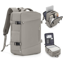 Reisrugzak met USB-oplaadpoort voor vliegreizen, grijsbruine unisex handbagage