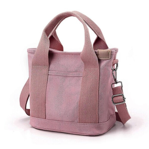 Women's Pink Shoulder Bag Water-Resistant Canvas Multiple Pockets Work Travel Foldable