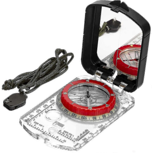 Orienteering Compass with Sighting Mirror, Adjustable Declination, Clinometer and LED Light for Hiking