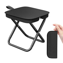 Portable Folding Camping Stool Lightweight Chair with Storage Bag Black XL