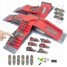 6 in 1 Fingerboard Skatepark Ramp Set Mini Plastic Finger Skateboard Scooter Playset Suitable for Ages 3+ Indoor Use