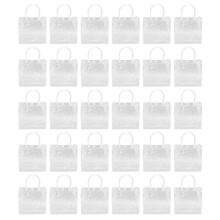 Clear PVC Plastic Tote Bags 30 Pack with Handles Snap Closure 3D Bottom Reusable for Parties Weddings Baby Showers Grocery Shopping