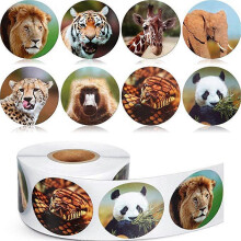 Realistic Zoo Animal Paper Stickers 500 Pcs Per Roll 2.5cm Diameter 8 Safari Jungle Designs for Kids Classroom Party School Rewards