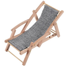 Grey Miniature Beach Lounge Chair Cloth Wood Frame for Dollhouse Decoration Garden Seaside Scene Display 15x6.5x6cm