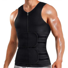 Men's Neoprene Sauna Vest Waist Trainer Double Belt Zipper Body Shaper for Gym Workout Running Cross Training Moisture Wicking