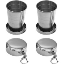Pack of 2 Stainless Steel Collapsible Camping Mugs, Telescopic Portable 75ml Folding Cup with Keychain