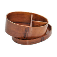 Natural Wooden Lunch Box with Lid, Oval Bento Container for Food, Travel, School, Camping