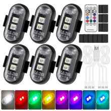 Wireless LED Car Strobe Lights 6PCS, 8 Colours, 10 Modes, USB Rechargeable, IP65 Waterproof with Remote for Vehicles Motorcycles Drones Boats