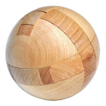Houten bolpuzzel met houtnerfpatroon, houtkleur, 7,5 cm, hersenkraker, intelligentiespel voor volwassenen en kinderen vanaf 5 jaar.