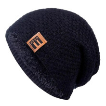 Beanie Hat, Stretchy and Warm Acrylic Yarn, One Size Fits All, Black Winter Cap