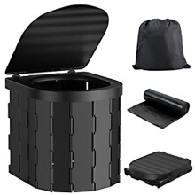 Foldable Portable Toilet with 20 Bags, Hard Plastic Oval Design for Camping & Travel