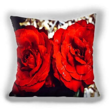 Federa in cotone e lino con motivo a fiori rossi, 45x45 cm (18x18 pollici)