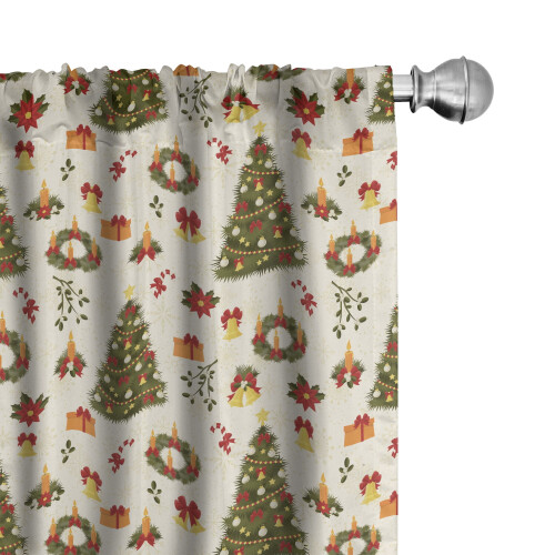 Cortinas de Natal com desenhos animados de árvores e sinos, par de 71 x 213 cm (28 x 84 polegadas)