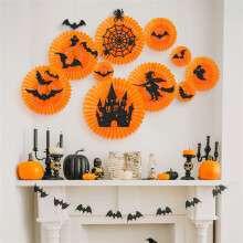 28 Halloween papírlegyező virágok méhsejt dísz