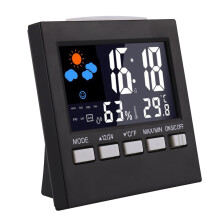 Digitale wekker met thermometer en kalender, zwart