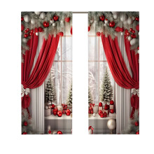 Weihnachtliche Thermovorhänge mit roten Ornamenten, 2er-Set
