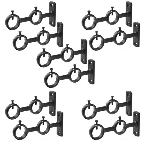 Support double pour tringle à rideaux, aluminium, lot de 10, noir