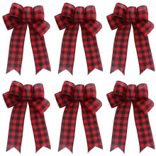 Lot de 6 nœuds de Noël en toile de jute à carreaux Buffalo