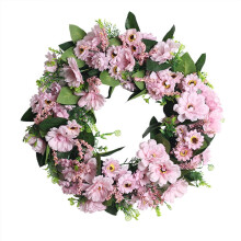 Guirlanda de primavera feita à mão com margaridas rosa-escuras (45 cm).