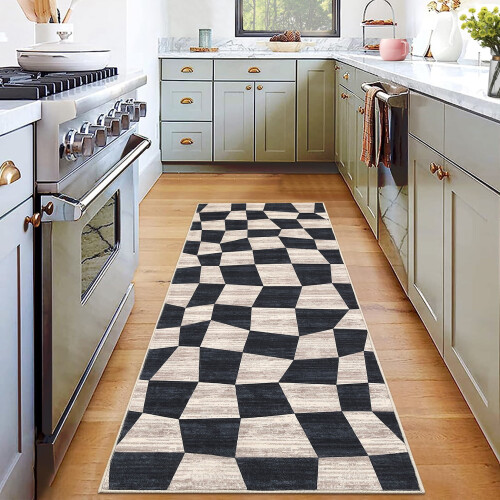 Modern geruit vloerkleed van polyester, 60 x 180 cm