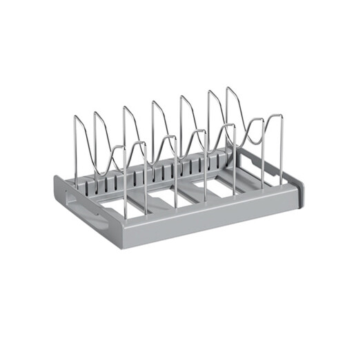 Utvidbar grytearrangør i rustfritt stål for skap