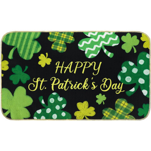 St. Patricks Day dørmåtte sort grøn kløver 40x56 cm