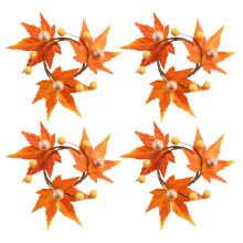Set van 4 servetringen met esdoornbladmotief, oranje zijden tafeldecoratie