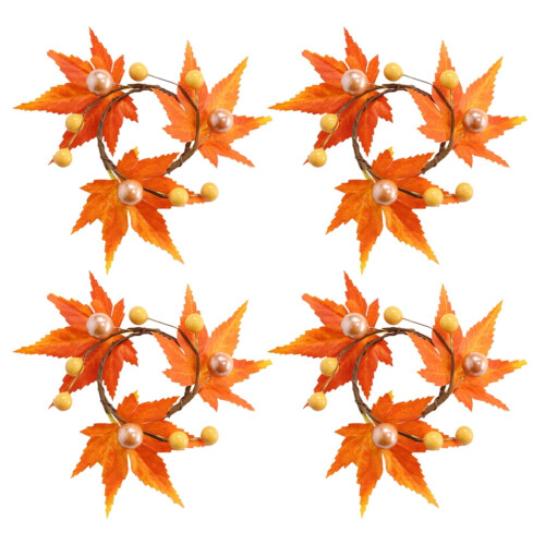 4-pack servettringar med lönnlöv i orange siden