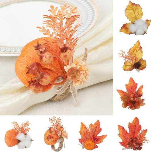 Ronds de serviette citrouille, décoration d'automne, 4 pièces