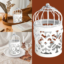Vintage Bird Cage Tealight Holder - White Hanging or
