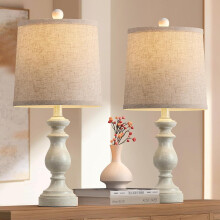 Set of 2 Rustic Farmhouse Table Lamps, 22", Linen Shade,