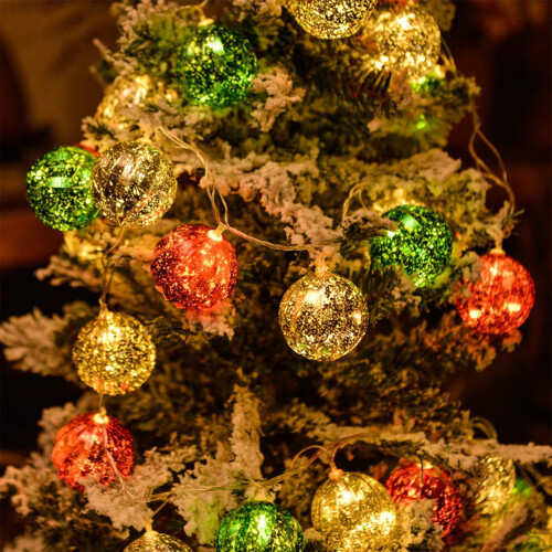10-LED julslinga med bollar, 2m, batteridriven