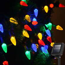 50 LED Solar-Erdbeer-Lichterkette, 5 m lange Außendekoration