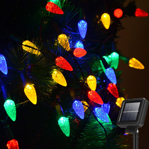 50 LED Solar-Erdbeer-Lichterkette, 5 m lange Außendekoration