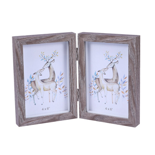 Wooden Photo Frame Light Grey 4x6 Inch Double