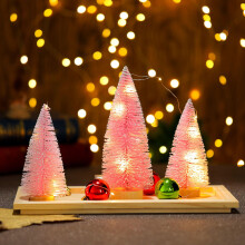 Mini árbol de Navidad con luces y adornos, de madera, 30 cm (12 pulgadas)