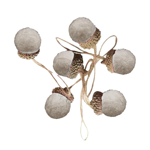 6 Grey Wool Acorn Christmas Tree Ornaments