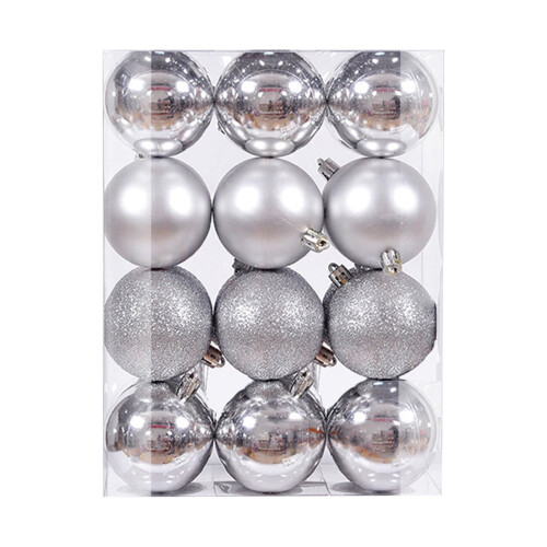 Christmas tree ornaments plastic silver 24 pcs 6 cm