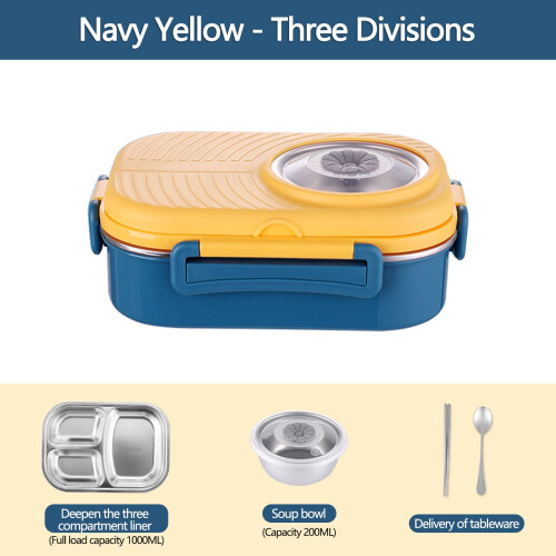 Stainless Steel Bento Box 3-Compartment Leak-Proof with