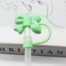 Silicone Bow Straw Cap Cover Green 0.4 Inch