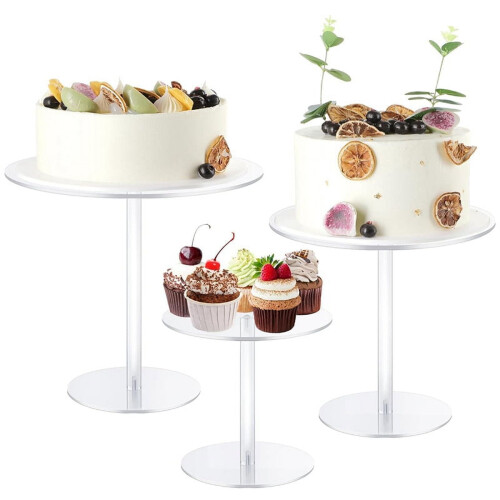 Ensemble de 3 présentoirs à gâteaux ronds en acrylique transparent