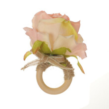 Rond de serviette rose artificielle fait main en bois et corde de chanvre