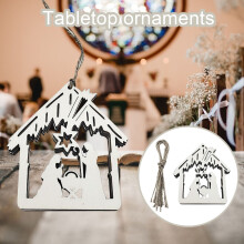 Ornamento natalizio in legno a forma di presepe, decorazione religiosa per Natale.